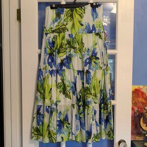 Flowery Elastic Waist Skirt